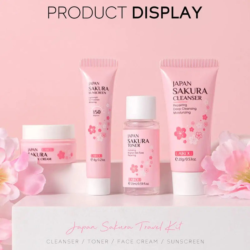 Conjuntos e Kits de Cuidados com a Pele Sakura Com Limpador, Soro, Creme para os Olhos, Creme de Essência Produtos de Beleza Para Mulheres Conjuntos de Presente Kit de Viagem de Rotina