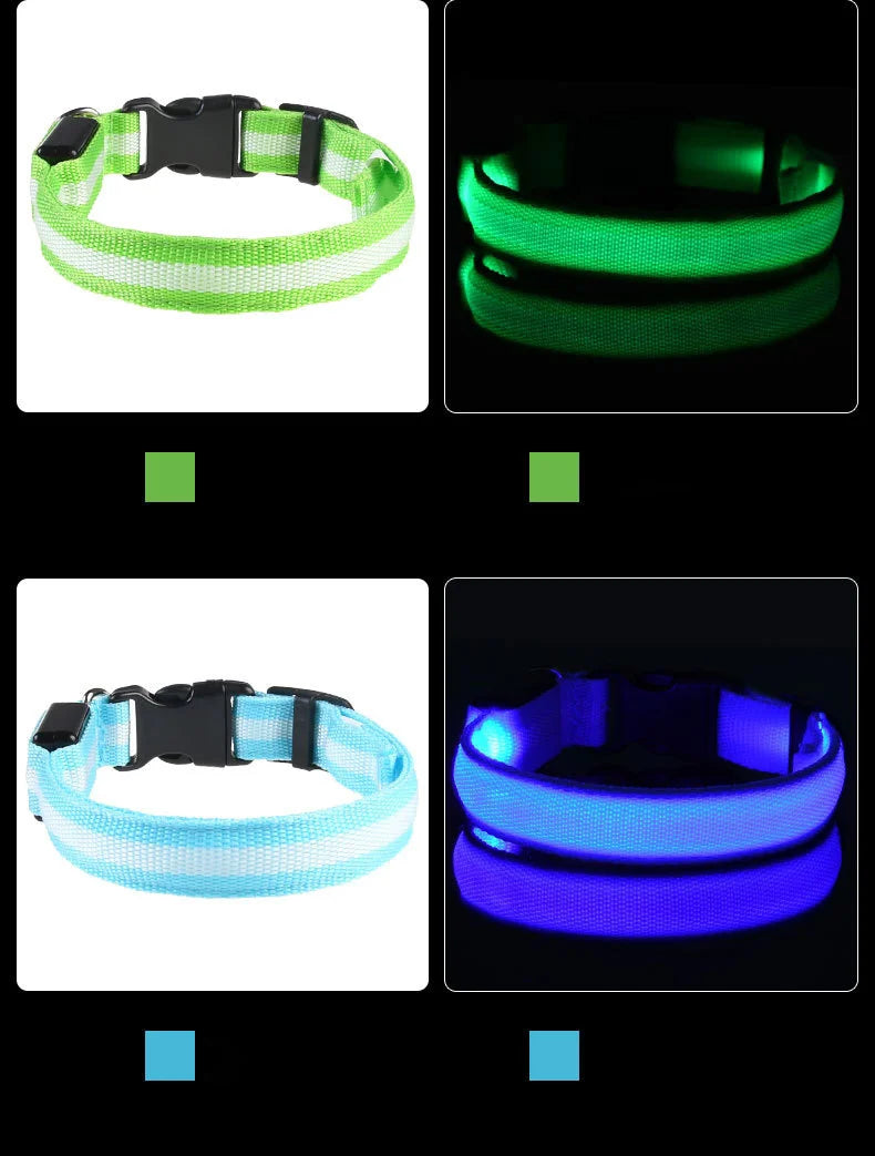 Nylon LED Segurança Noturna Piscando Brilho no Escuro Coleira de Cachorro Cães Luminoso Fluorescente Coleira de Cachorro