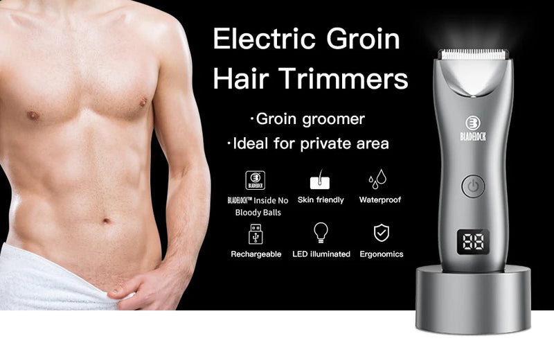 Aparador Elétrico para Remoção Íntima de Pelos Masculinos – Barbeador Masculino para Áreas Sensíveis, À Prova D'Água, Seguro para Pelos Corporais