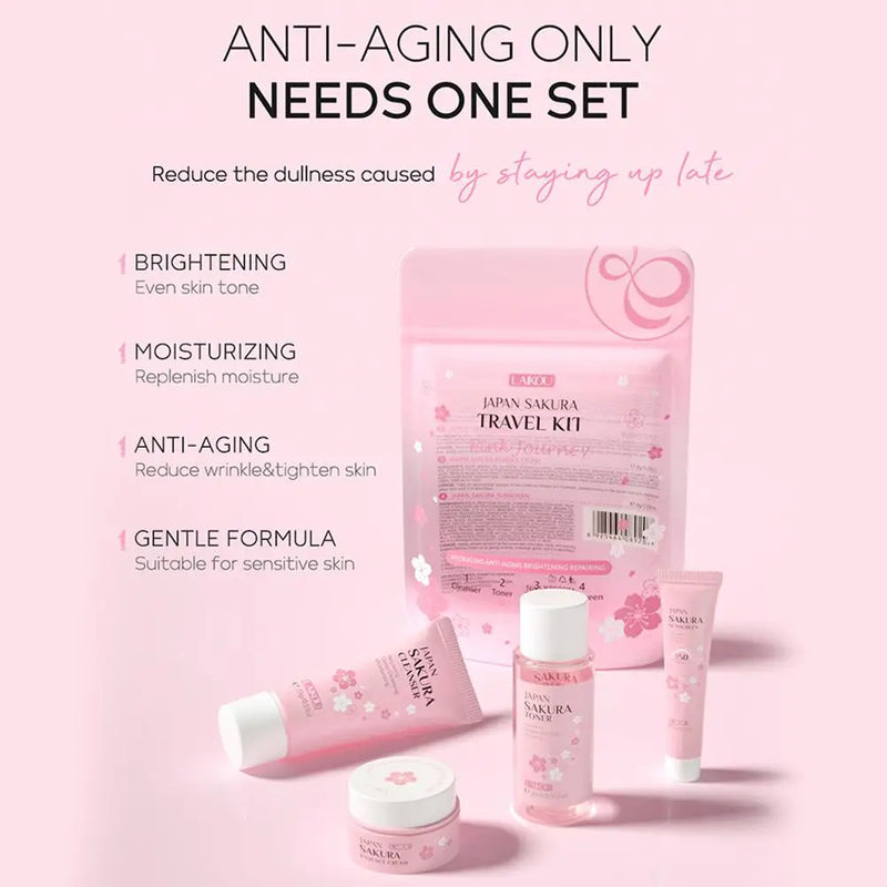 Conjuntos e Kits de Cuidados com a Pele Sakura Com Limpador, Soro, Creme para os Olhos, Creme de Essência Produtos de Beleza Para Mulheres Conjuntos de Presente Kit de Viagem de Rotina