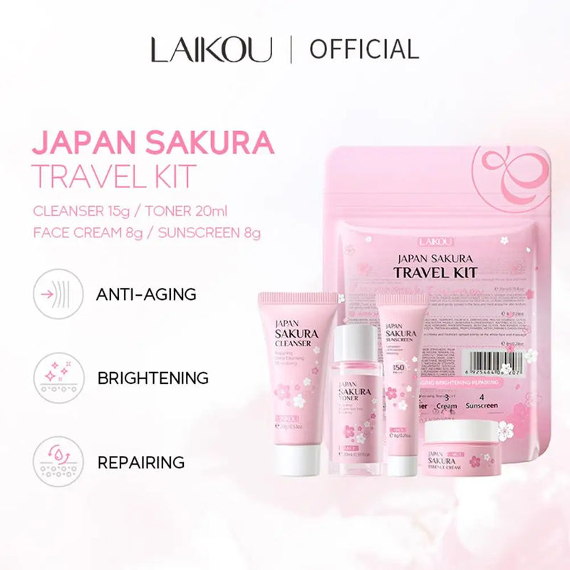 Conjuntos e Kits de Cuidados com a Pele Sakura Com Limpador, Soro, Creme para os Olhos, Creme de Essência Produtos de Beleza Para Mulheres Conjuntos de Presente Kit de Viagem de Rotina