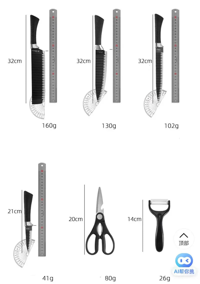 Conjunto de Ferramentas 6 Peças Brasil - Conjunto de Facas Black Wave em Aço Inoxidável, Faca de Chef, Faca para Frutas