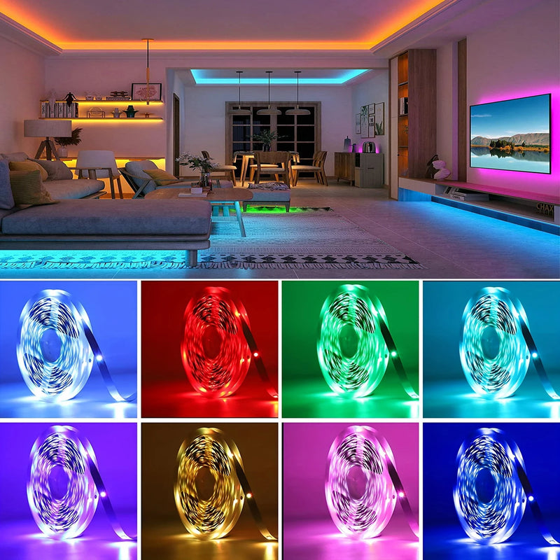 Fita de LED RGB para Ambientes – Disponível em 5m, 10m, 20m e 30m. Luz ambiente com controle via aplicativo, fita flexível para decoração de quartos e outros ambientes.