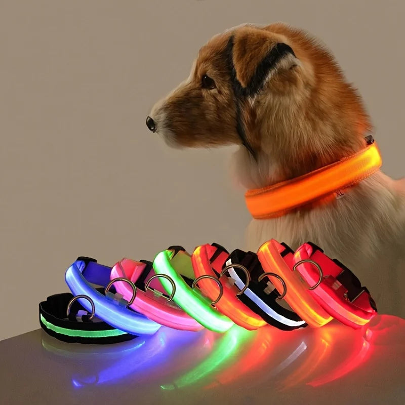 Nylon LED Segurança Noturna Piscando Brilho no Escuro Coleira de Cachorro Cães Luminoso Fluorescente Coleira de Cachorro