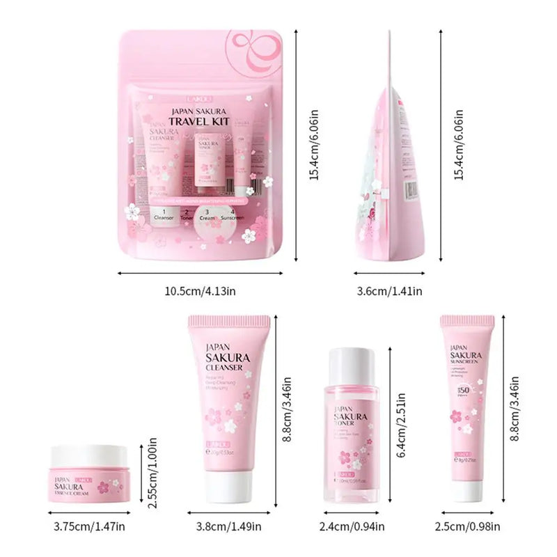 Conjuntos e Kits de Cuidados com a Pele Sakura Com Limpador, Soro, Creme para os Olhos, Creme de Essência Produtos de Beleza Para Mulheres Conjuntos de Presente Kit de Viagem de Rotina