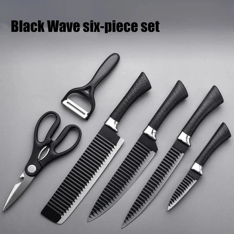 Conjunto de Ferramentas 6 Peças Brasil - Conjunto de Facas Black Wave em Aço Inoxidável, Faca de Chef, Faca para Frutas