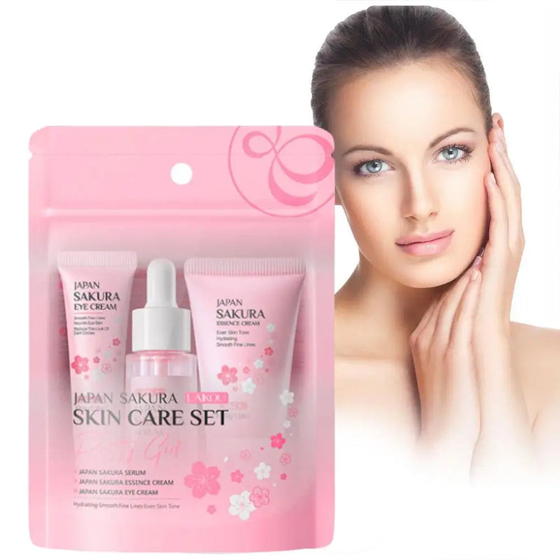 Conjuntos e Kits de Cuidados com a Pele Sakura Com Limpador, Soro, Creme para os Olhos, Creme de Essência Produtos de Beleza Para Mulheres Conjuntos de Presente Kit de Viagem de Rotina